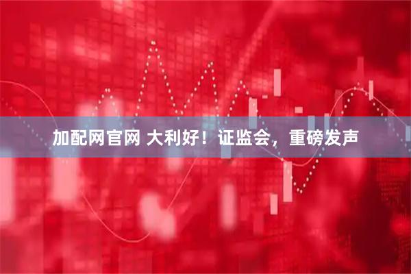 加配网官网 大利好！证监会，重磅发声